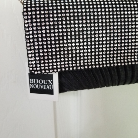 NWT Bijoux Nouveau Rhinestone & Black Evening Clutch W Detachable Shoulder Chain - Picture 2 of 9